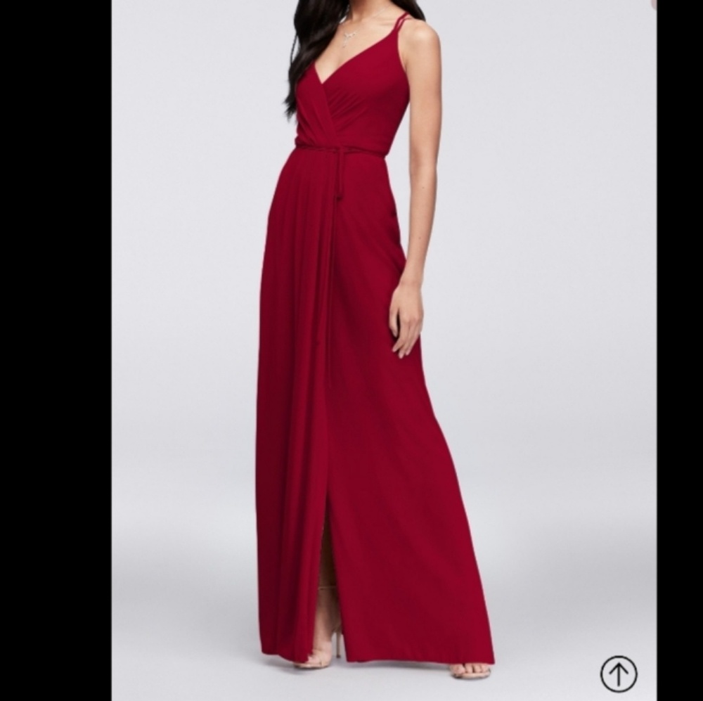 Double-Strap Long Georgette Bridesmaid Wrap Dress